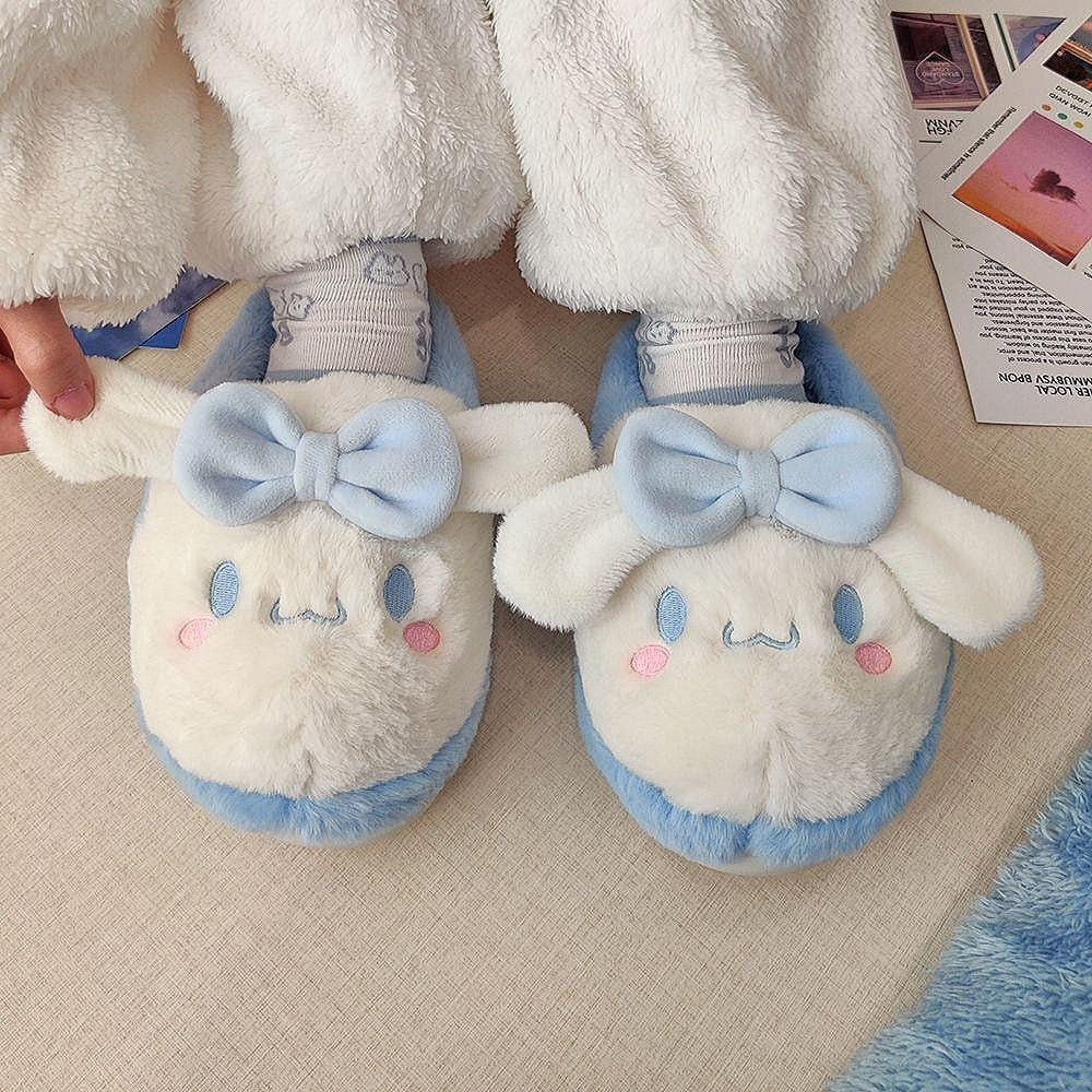 Sanrio Cinnamoroll Home Fuzzy Slipper Y2K Shoes Women Winter Contton Warm Plush Non Slip Grip Fluffy Kawaii Embroidery Shoes